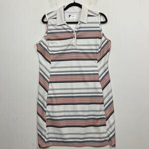 IZOD Golf Athletic Athleisure Dress White Gray Striped Sleeveless Size Large